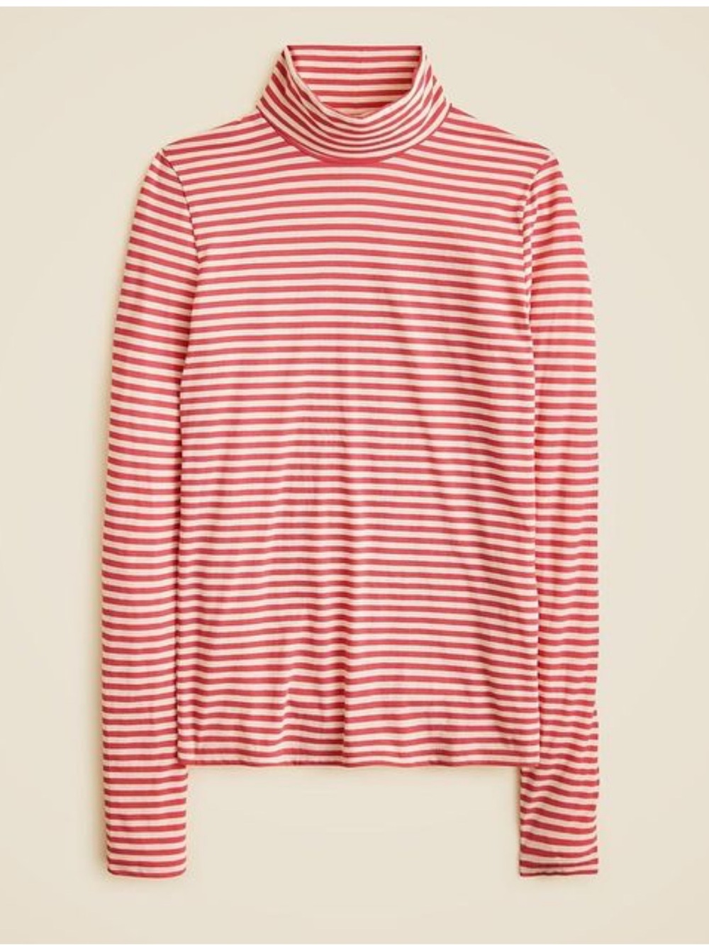 J. Crew Pink/red and White Striped Turtleneck Long-Sleeve Tee